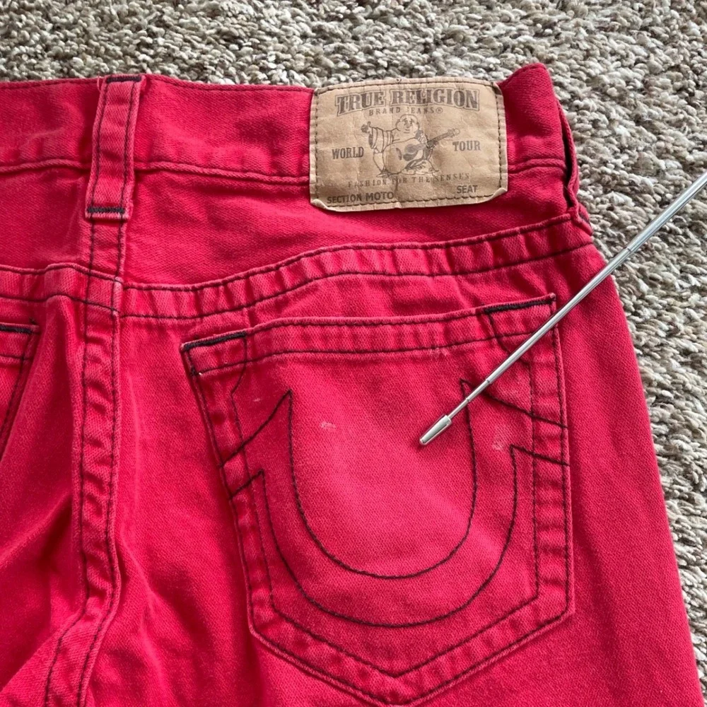 True Religion Y2K Moto Jeans Mens Size 32‎ Red Bikercore McBling Streetwear